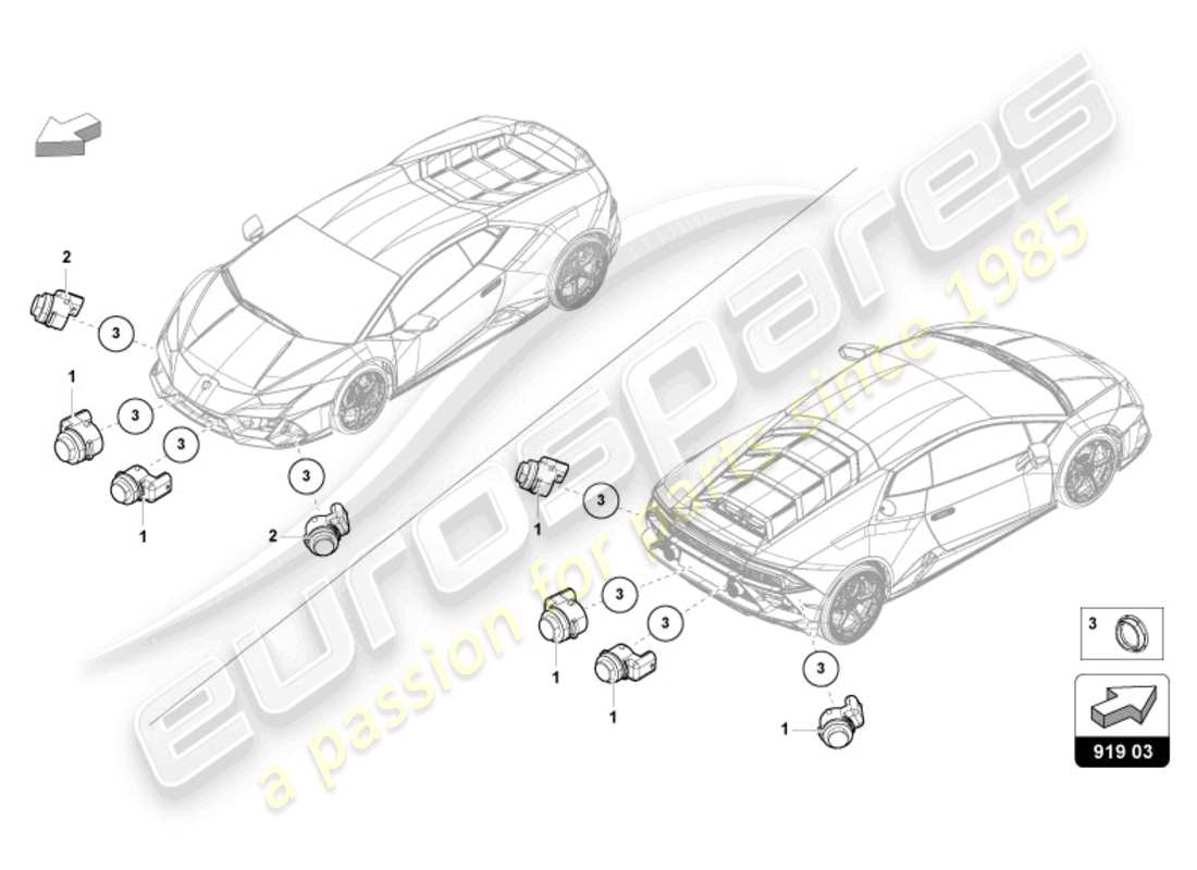 lamborghini evo spyder (2024) schema delle parti dell'ausilio al parcheggio