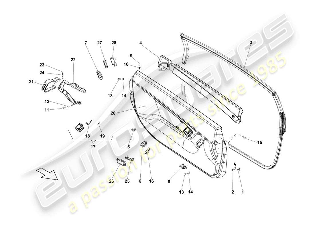 lamborghini superleggera (2008) schema delle parti del pannello della porta