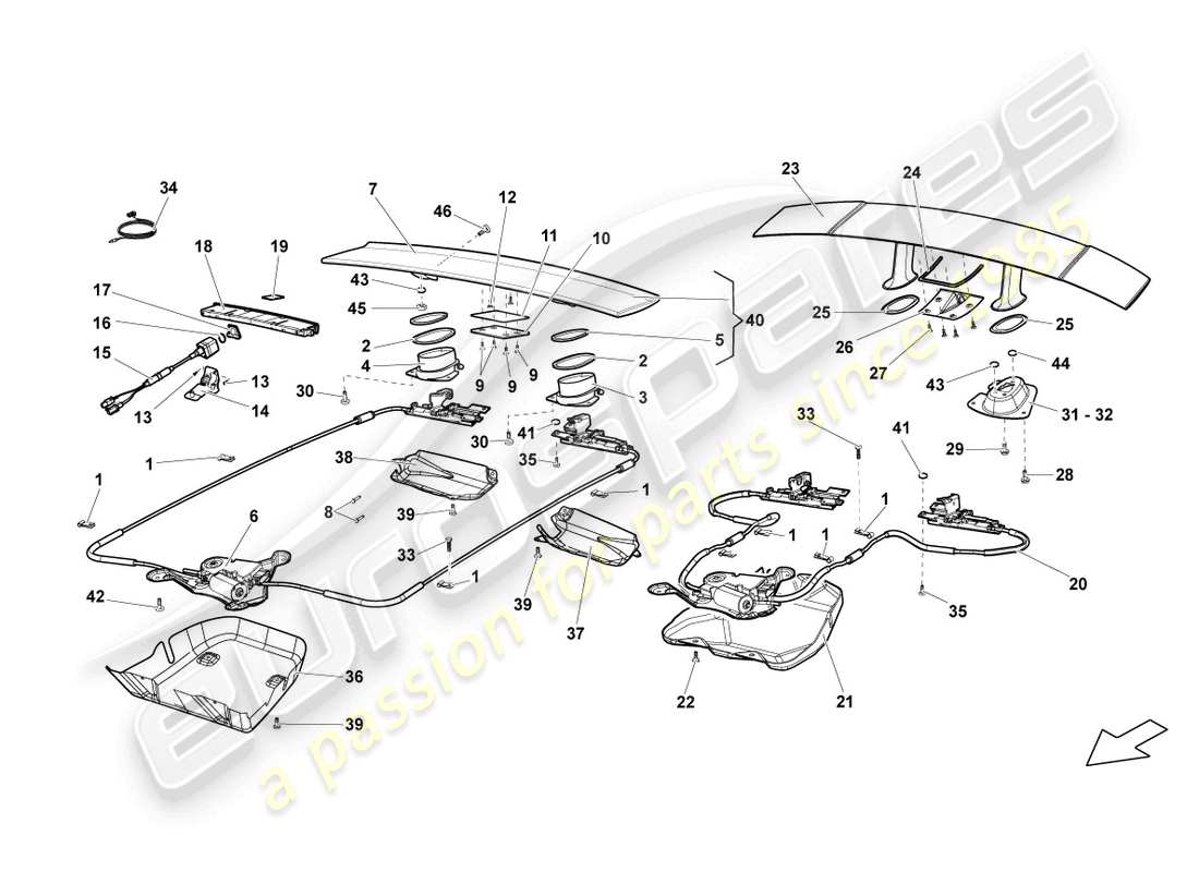 lamborghini lp560-4 coupe (2009) spoiler per coperchio posteriore schema delle parti