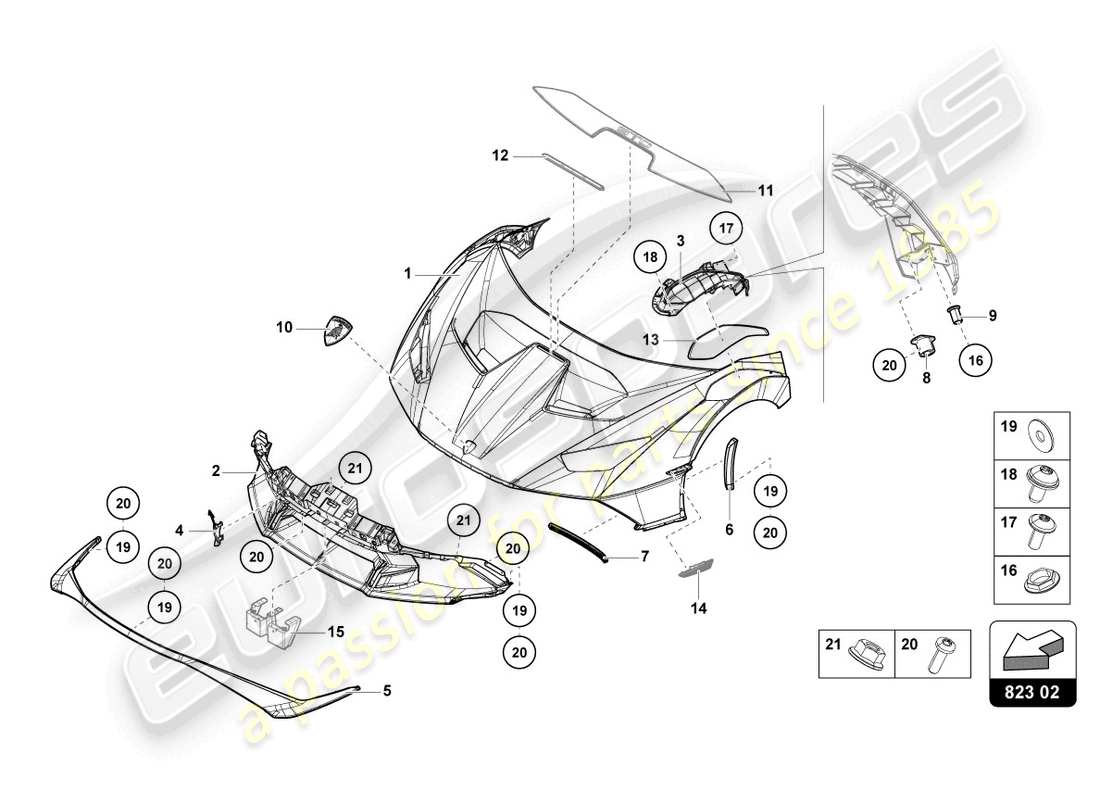 lamborghini sto (2021) cofano anteriore diagramma delle parti