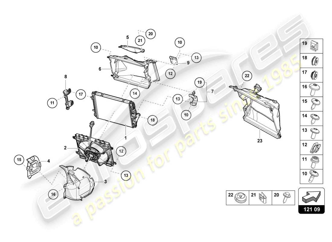 lamborghini 2021 (evo coupe 2wd) radiatore per liquido di raffreddamento anteriore schema delle parti