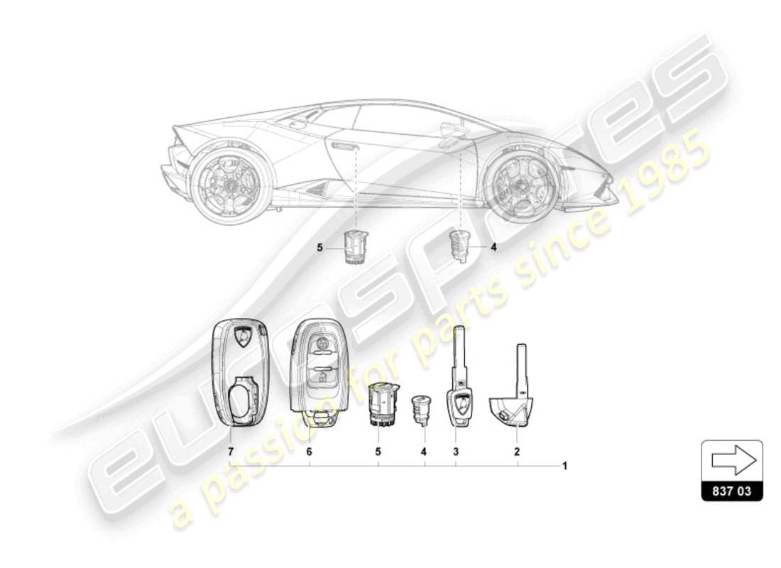 lamborghini 2023 (sto) serratura con chiavi schema delle parti