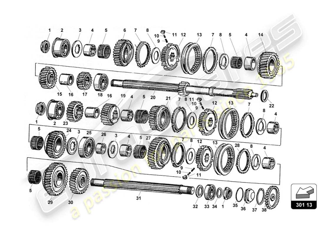 lamborghini countach 25th anniversary (1989) diagramma delle parti del cambio