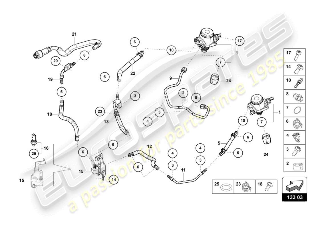 lamborghini evo spyder (2024) pompa di benzina diagramma delle parti