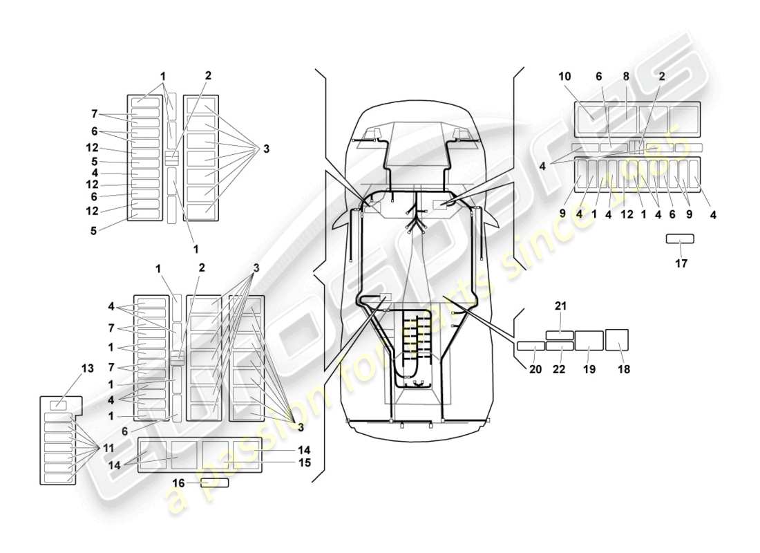 lamborghini lp640 roadster (2010) schema delle parti dell'impianto elettrico centrale