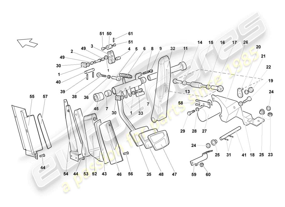 lamborghini lp640 roadster (2010) freno e accel. leva mec. diagramma delle parti