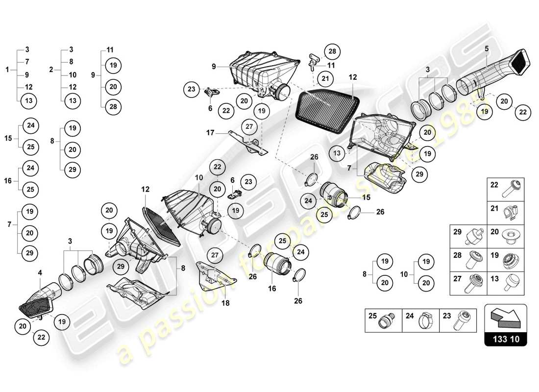 lamborghini 2024 (sto) alloggiamento del filtro dell'aria diagramma delle parti