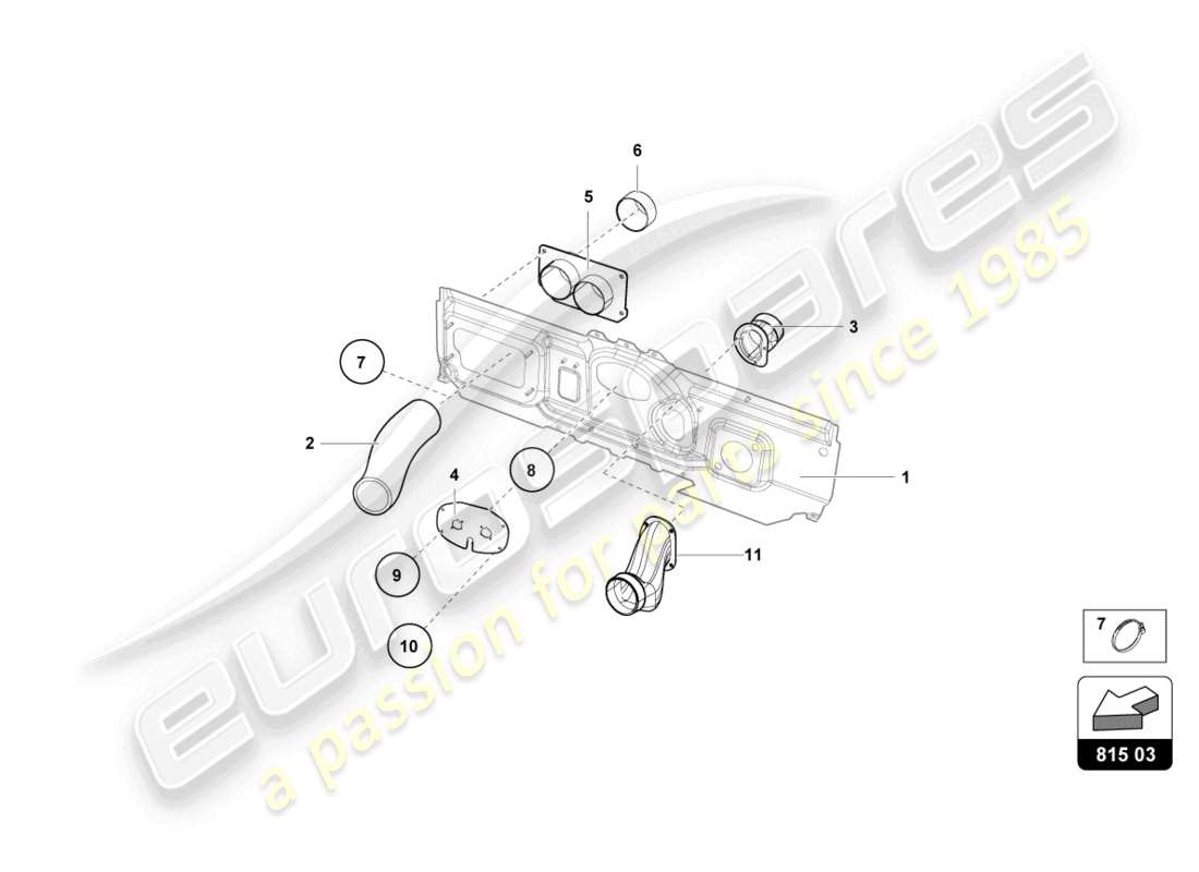 lamborghini super trofeo evo 2 (2022) diagramma delle parti del tubo dell'aria del cruscotto