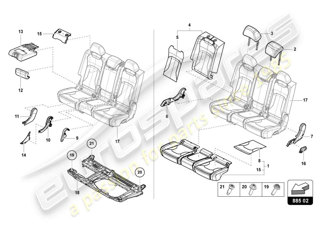 lamborghini urus s (2023) panca (3-seater) diagramma delle parti