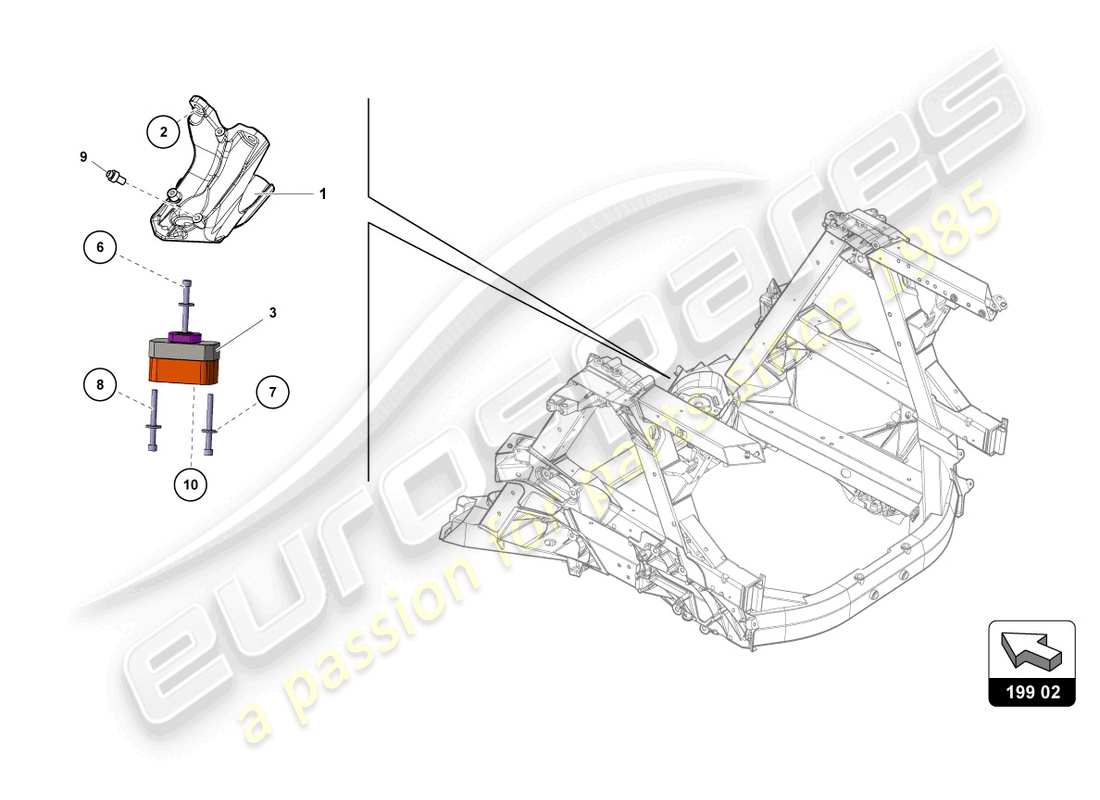 lamborghini super trofeo evo 2 (2022) parti di fissaggio del motore schema delle parti