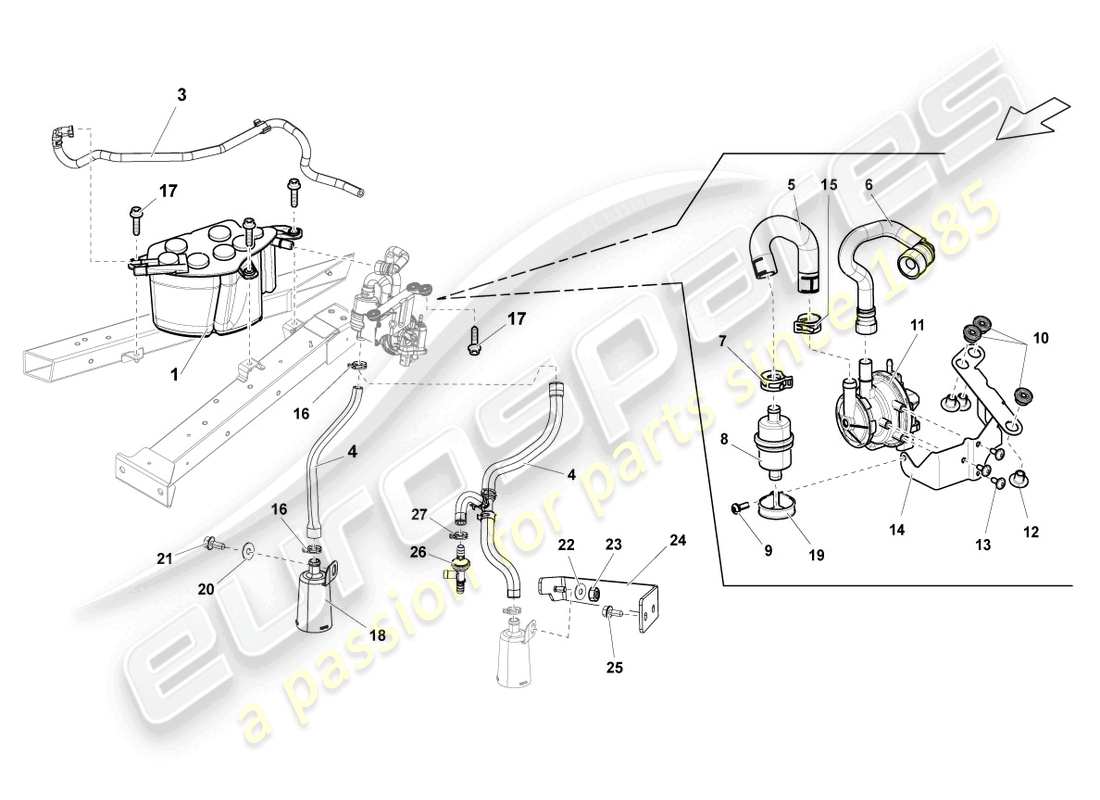 lamborghini lp570-4 sl (2014) sistema di filtro a carboni attivi schema delle parti