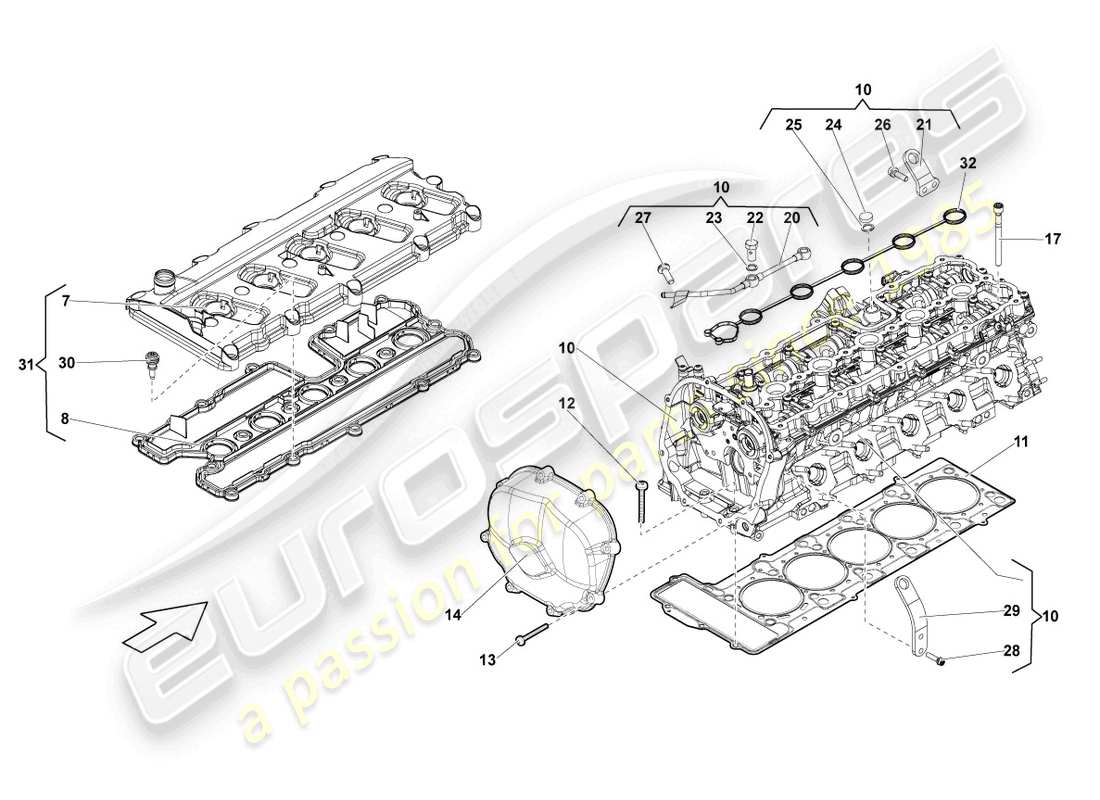 lamborghini lp560-4 coupe fl ii (2013) cilindri a testa completa 1-5 schema delle parti