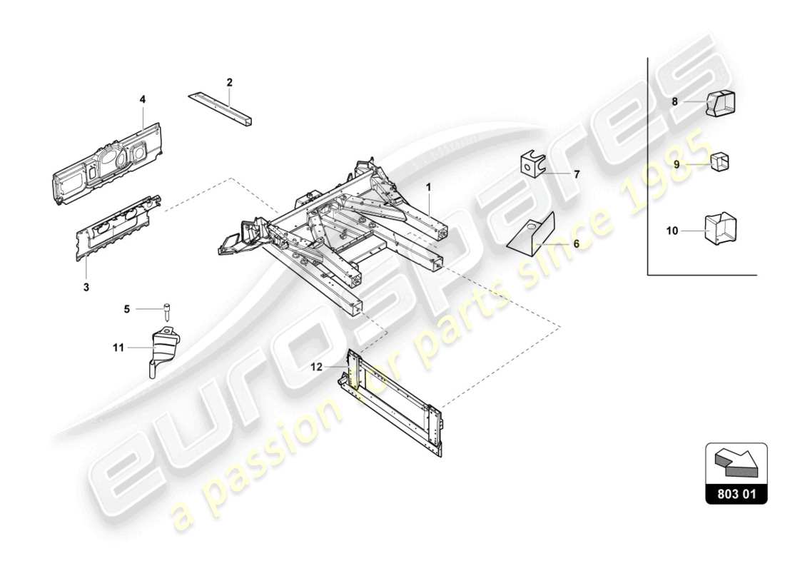 lamborghini super trofeo evo 2 (2022) elementi esterni del telaio anteriore schema delle parti