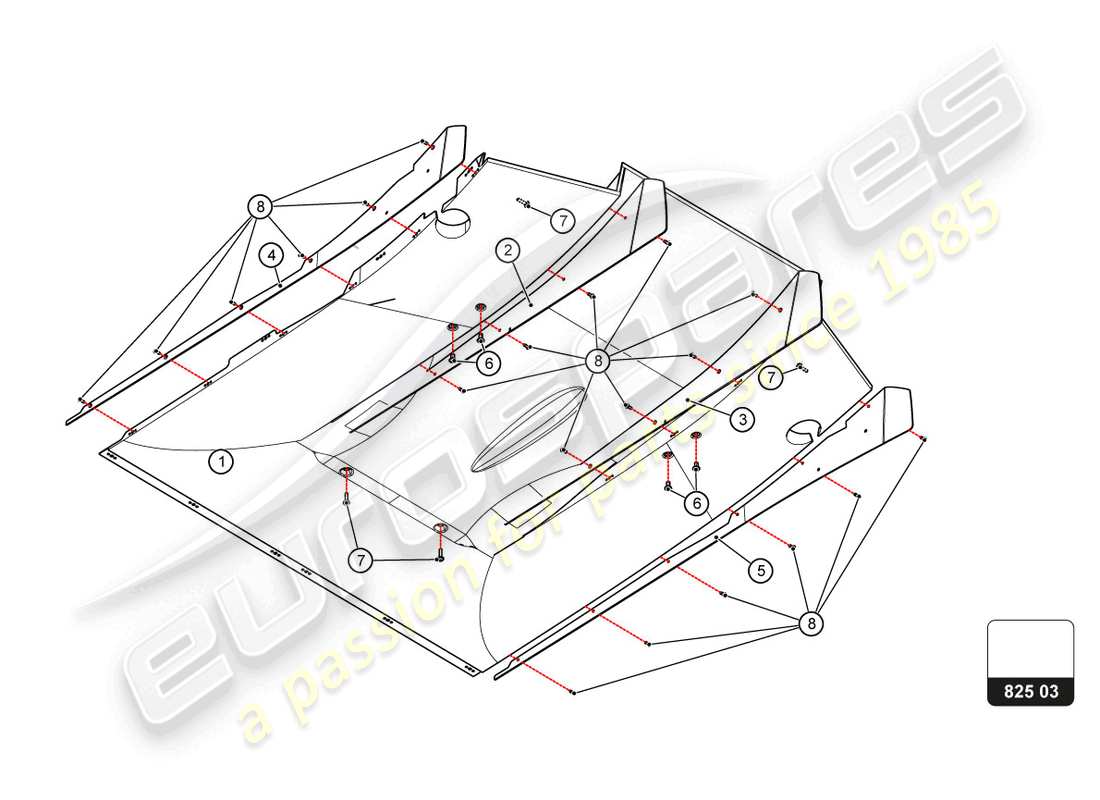 lamborghini super trofeo evo 2 (2022) schema delle parti dello scudo calore