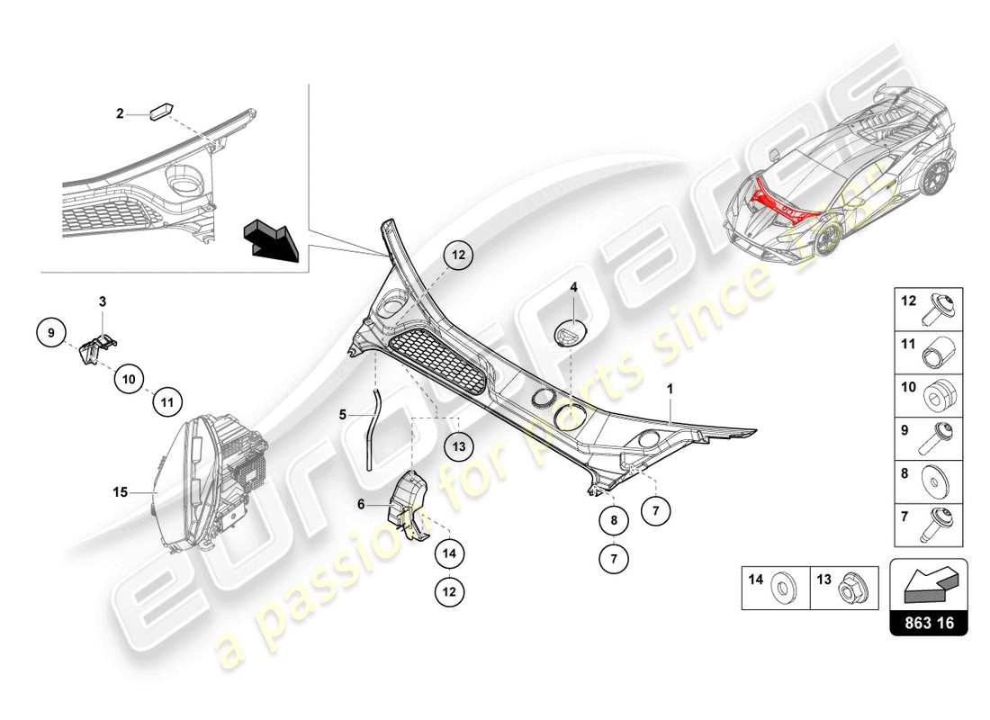 lamborghini sto (2022) coperchio estremità anteriore diagramma delle parti