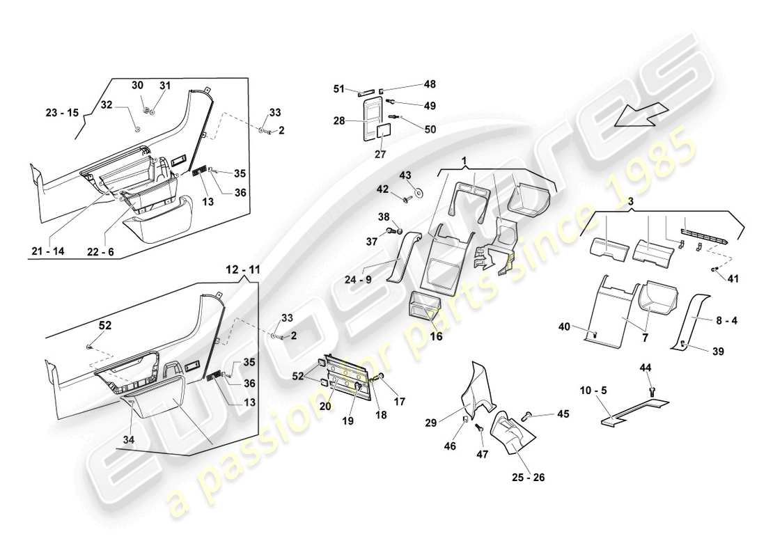 lamborghini lp640 coupe (2007) diagramma delle parti del rivestimento del pilastro