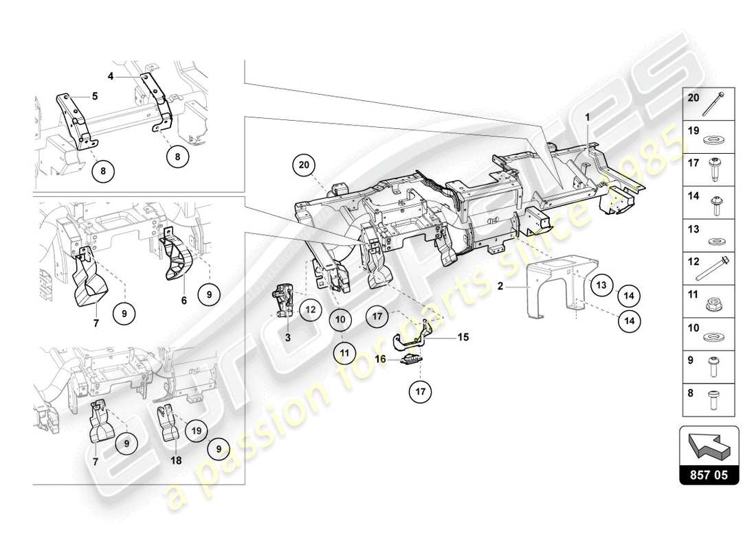 lamborghini countach lpi 800-4 (2022) membro trasversale diagramma delle parti