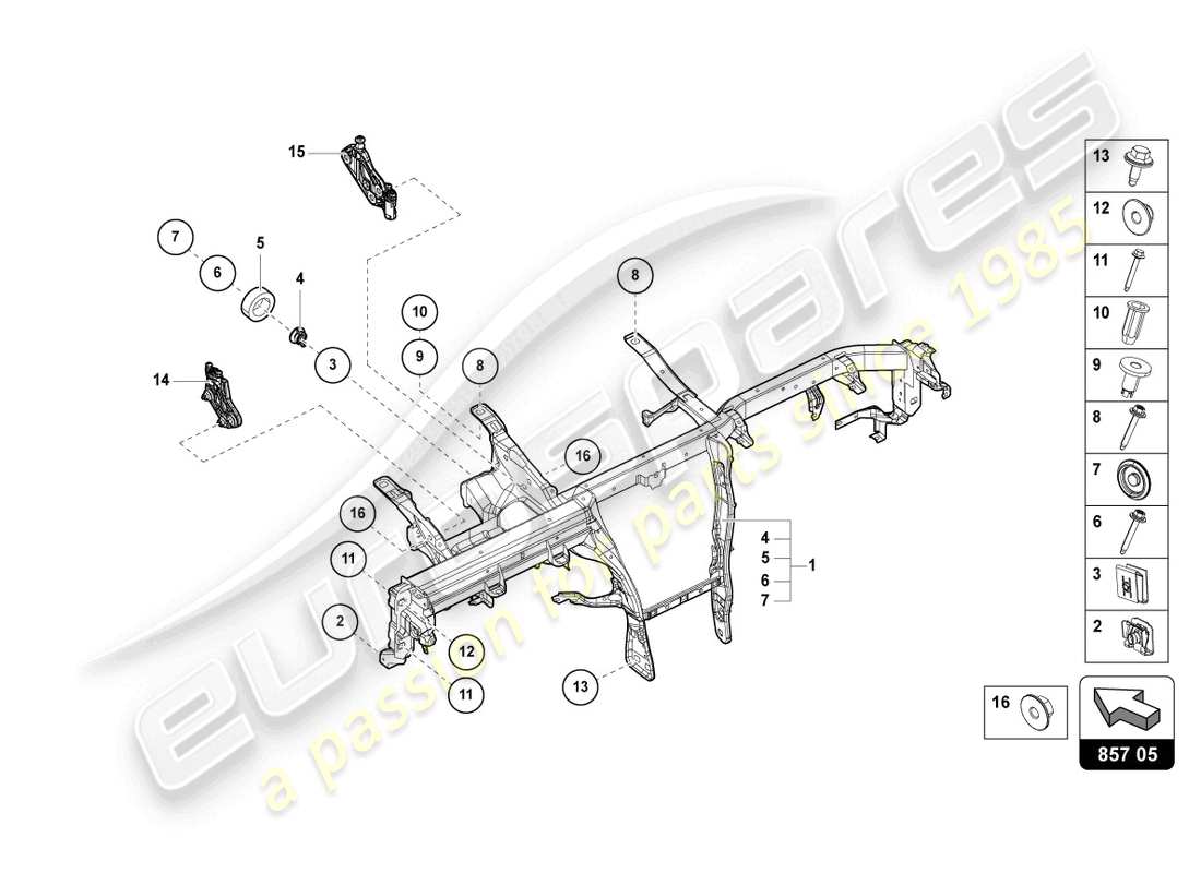 lamborghini urus (2019) traversa per cruscotto diagramma delle parti