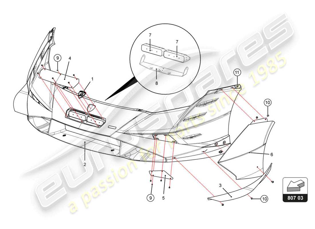 lamborghini super trofeo evo 2 (2022) schema delle parti paraurti anteriore