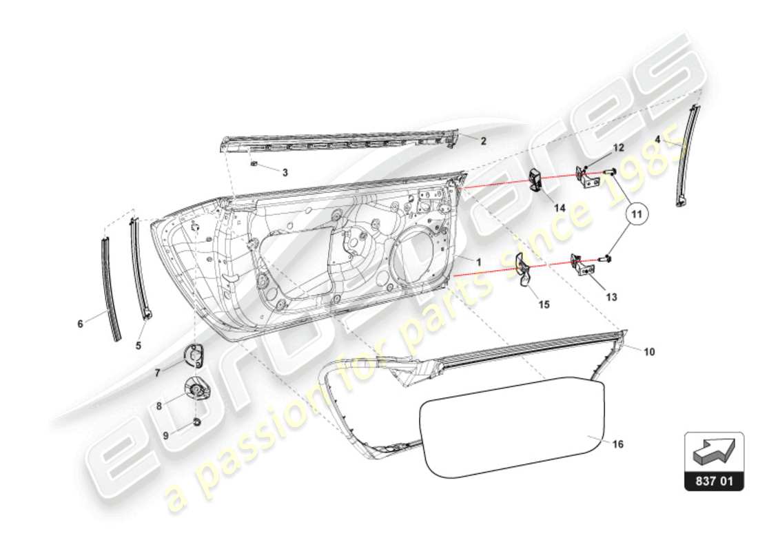 lamborghini super trofeo evo 2 (2022) maniglia e serratura porte schema delle parti