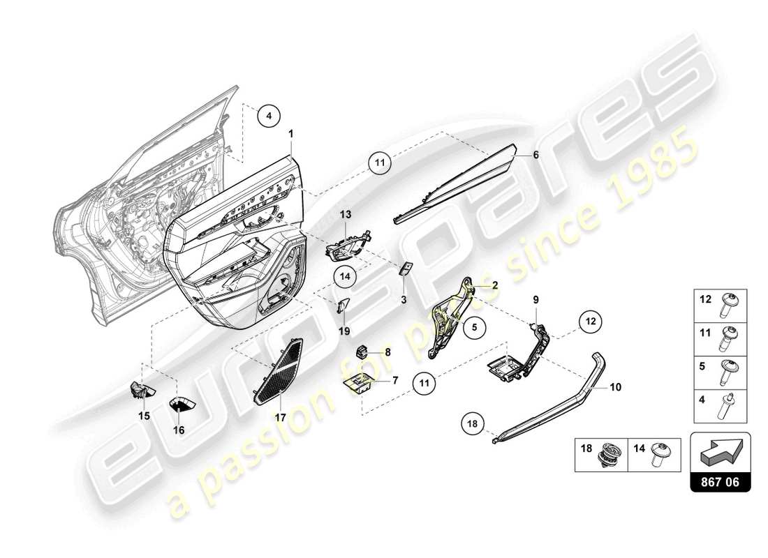 lamborghini urus (2019) pannello porta posteriore diagramma delle parti