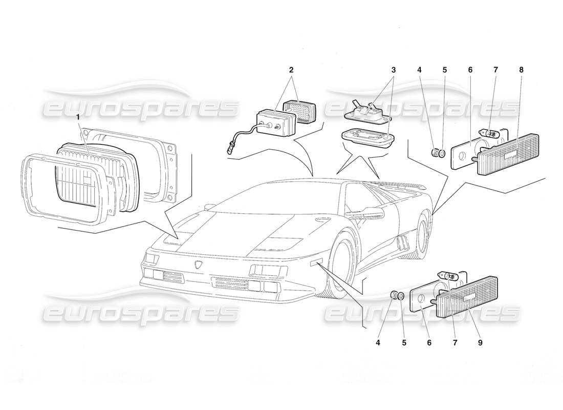 lamborghini diablo se30 (1995) luci (valido per gli usa - gennaio 1995) diagramma delle parti