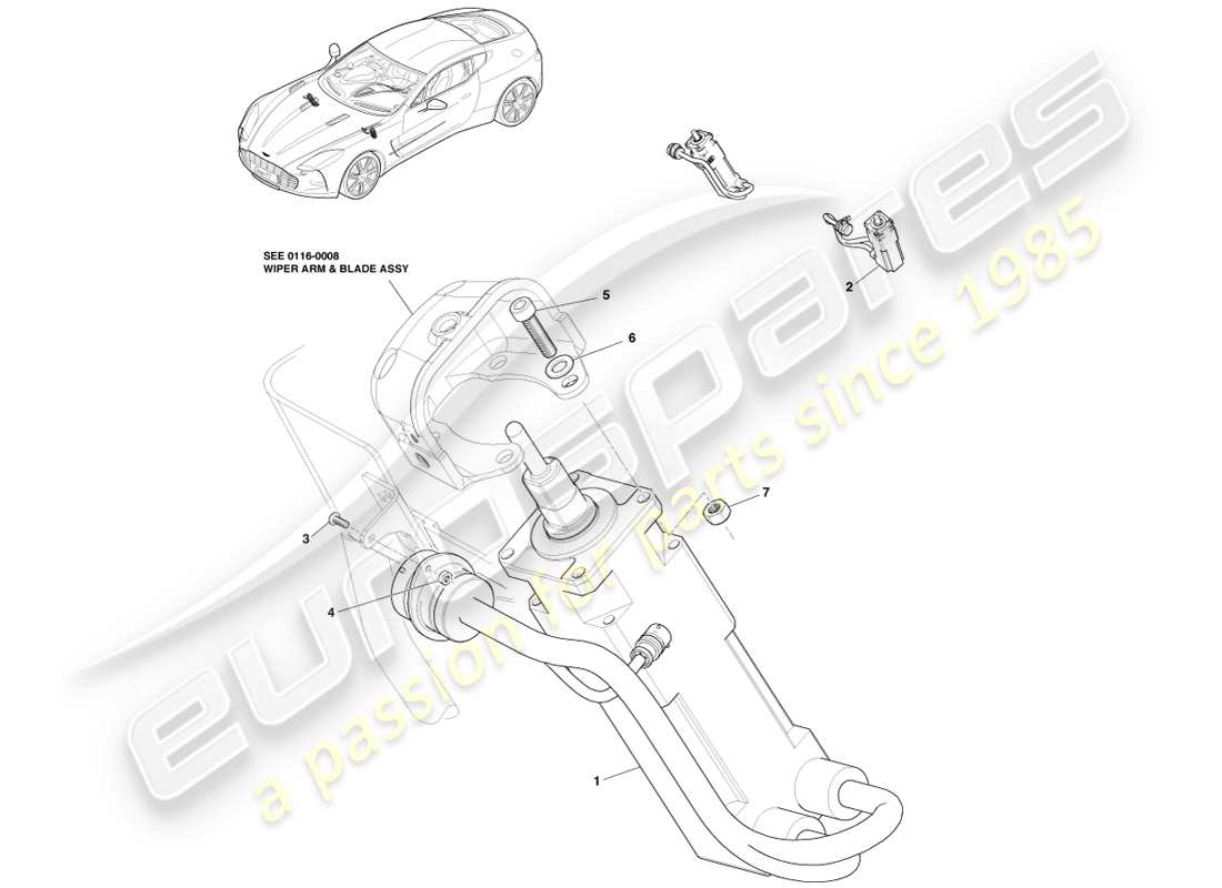 aston martin one-77 (2011) diagramma delle parti del gruppo di collegamento del tergicristallo
