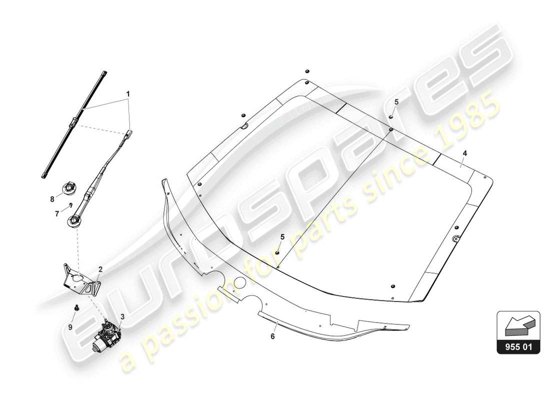 lamborghini gt3 evo (2018) schema delle parti parabrezza e tergicristallo