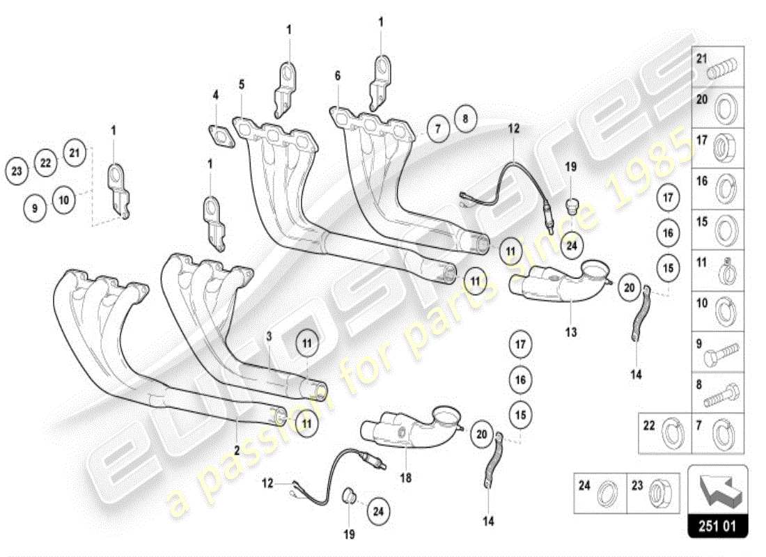 lamborghini diablo vt (1995) impianto di scarico diagramma delle parti
