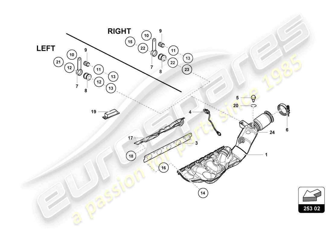 lamborghini super trofeo evo 2 (2022) diagramma delle parti del sistema di scarico