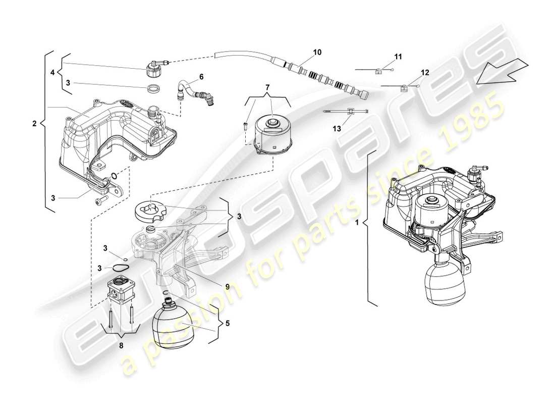 lamborghini lp560-4 coupe (2009) impianto idraulico e contenitore fluidi con connect. pezzi schema delle parti