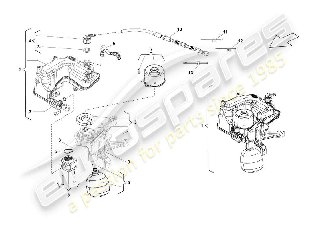 lamborghini lp570-4 sl (2013) impianto idraulico e contenitore fluidi con connect. pezzi schema delle parti