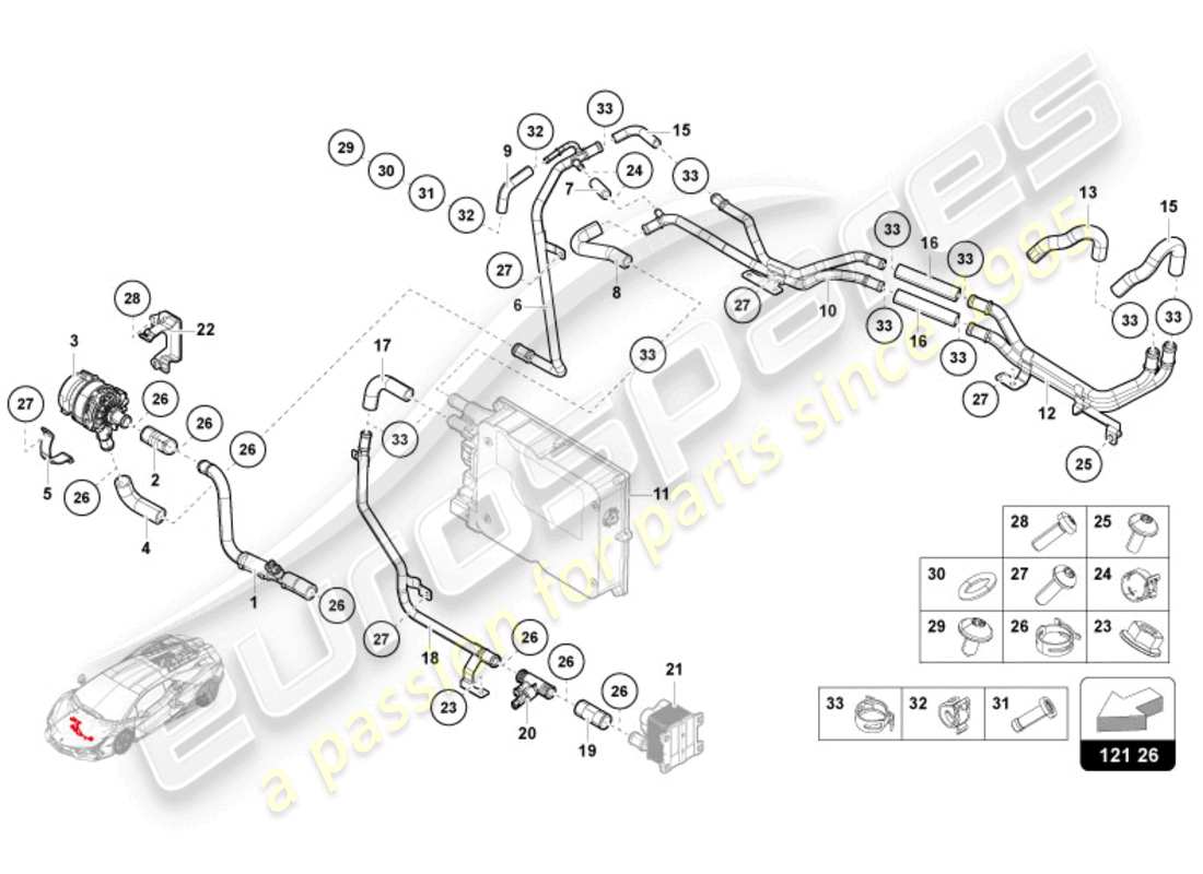 lamborghini revuelto coupe (2024) sistema di raffreddamento liquido di raffreddamento - raffreddamento ad alta tensione schema delle parti