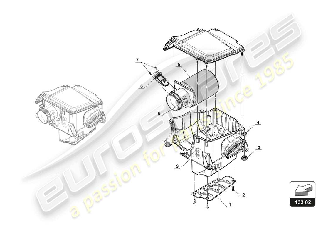 lamborghini 2018 (gt3 evo) schema delle parti del sistema di aspirazione dell'aria