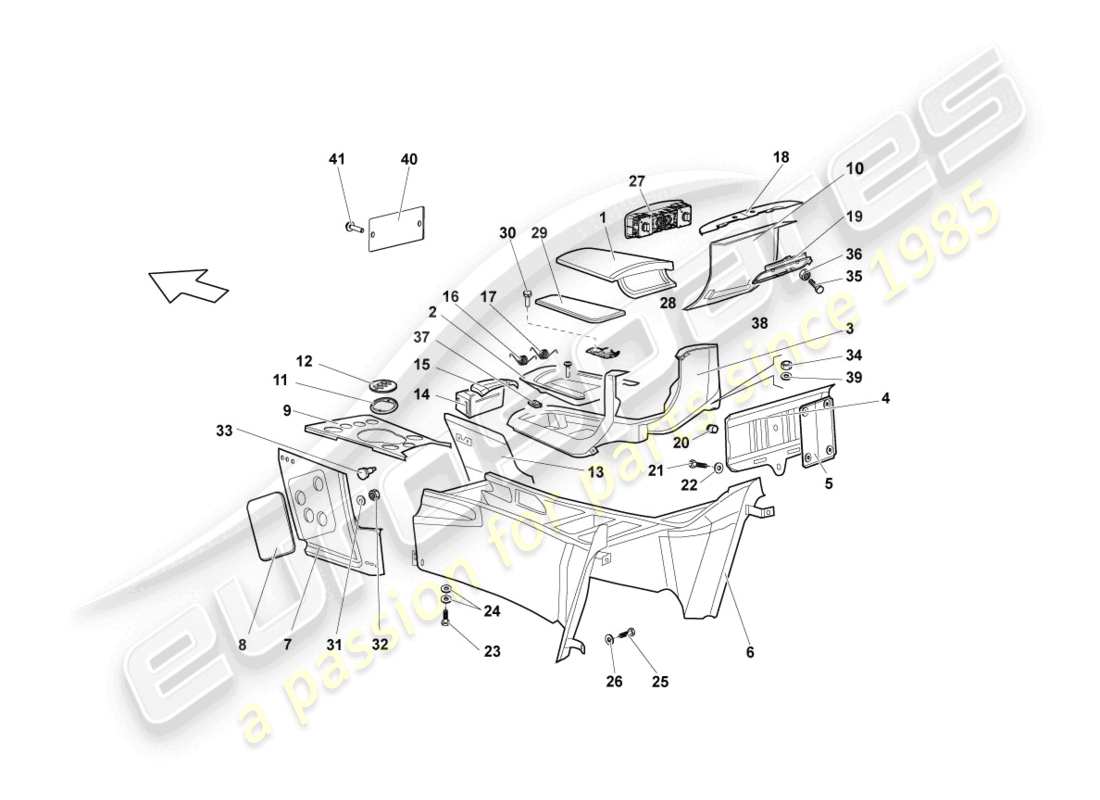 lamborghini lp640 roadster (2009) schema delle parti della console centrale