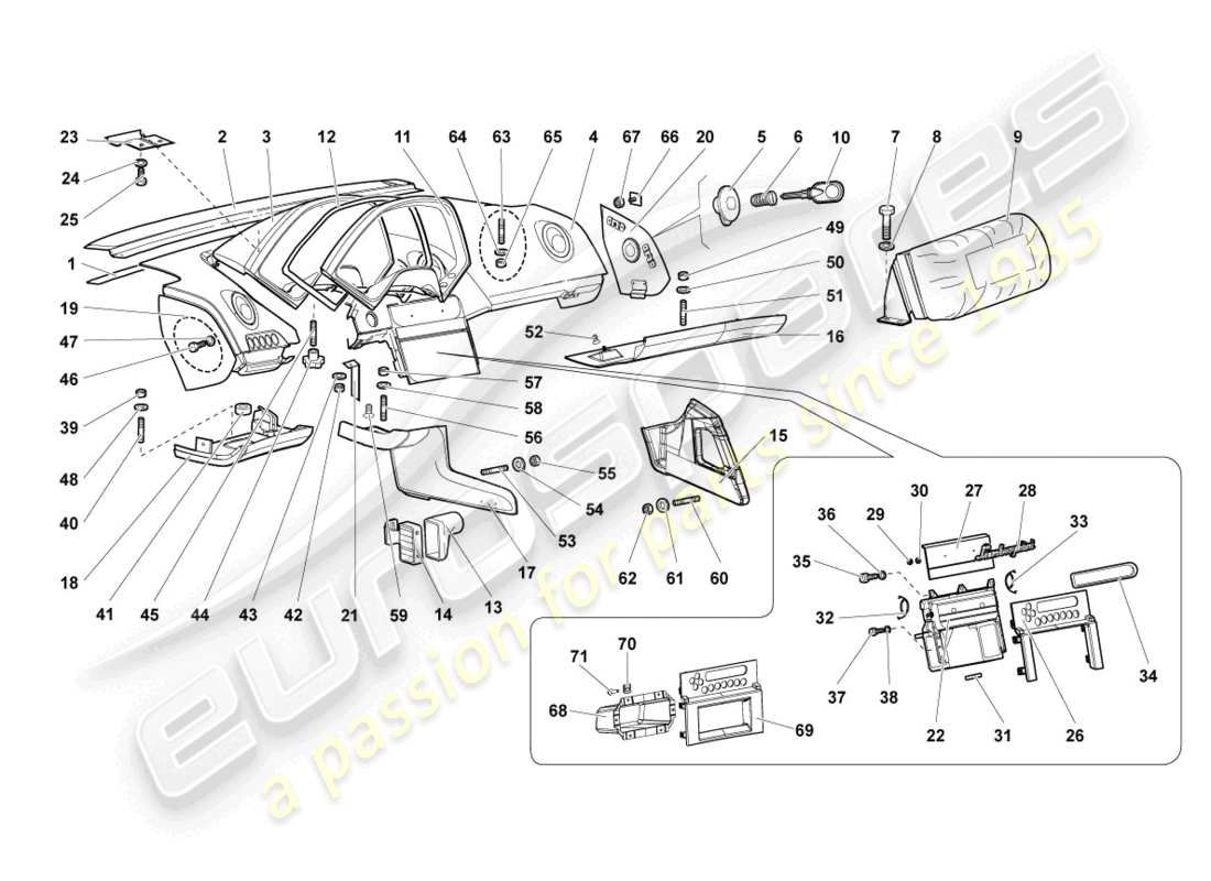 lamborghini lp640 roadster (2009) diagramma delle parti del cruscotto