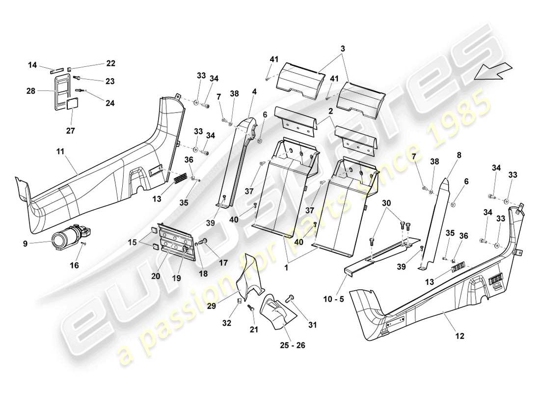 lamborghini lp670-4 sv (2010) diagramma delle parti del rivestimento del pilastro