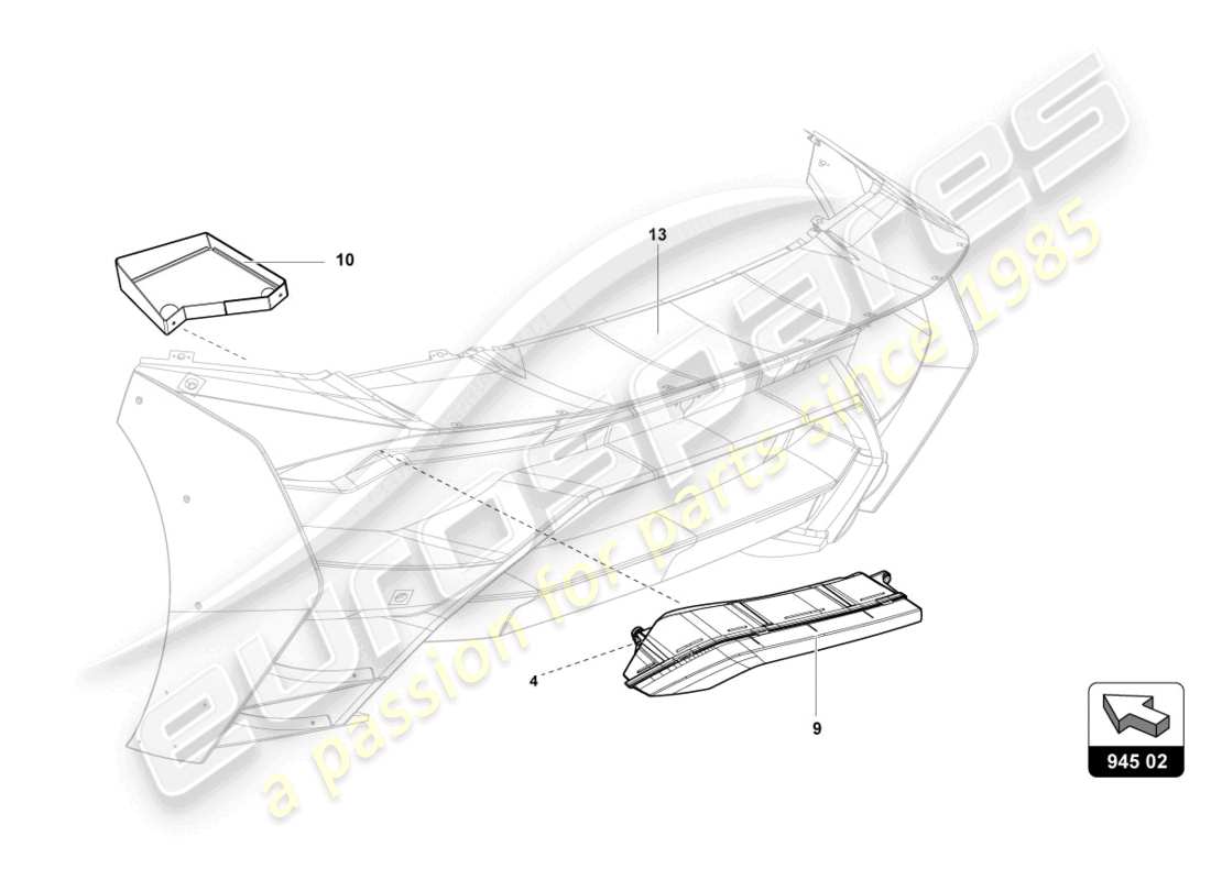 lamborghini super trofeo evo (2018) fanali posteriori schema delle parti