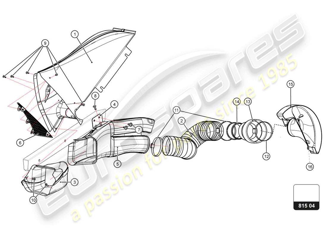 lamborghini super trofeo evo 2 (2022) raffreddamento disco freno posteriore e pinza diagramma delle parti