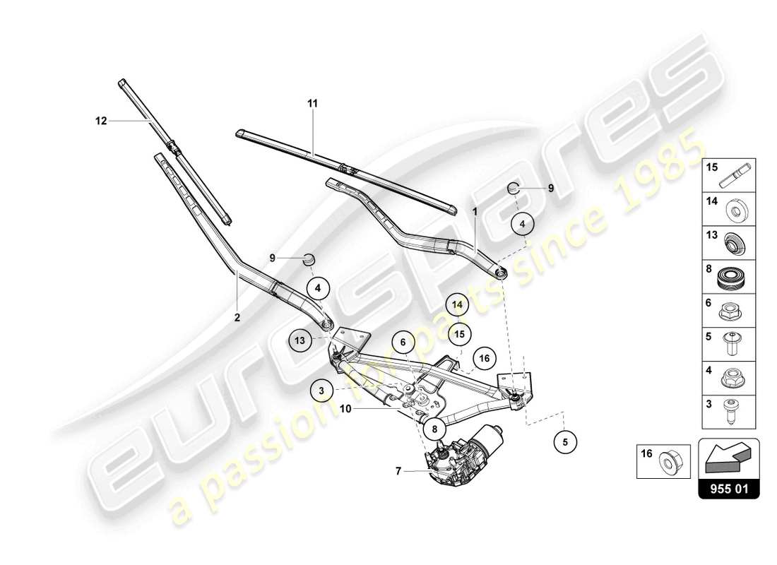 lamborghini sian roadster (2021) tergicristallo diagramma delle parti
