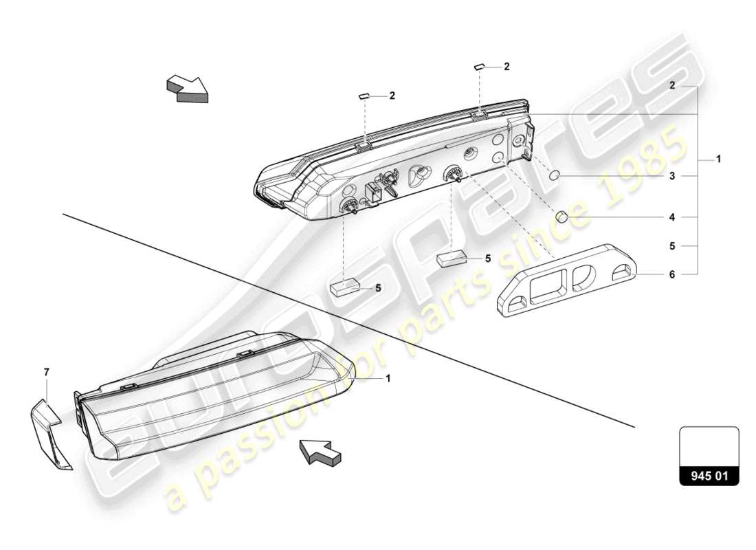lamborghini urus s (2023) faro aggiuntivo posteriore diagramma delle parti