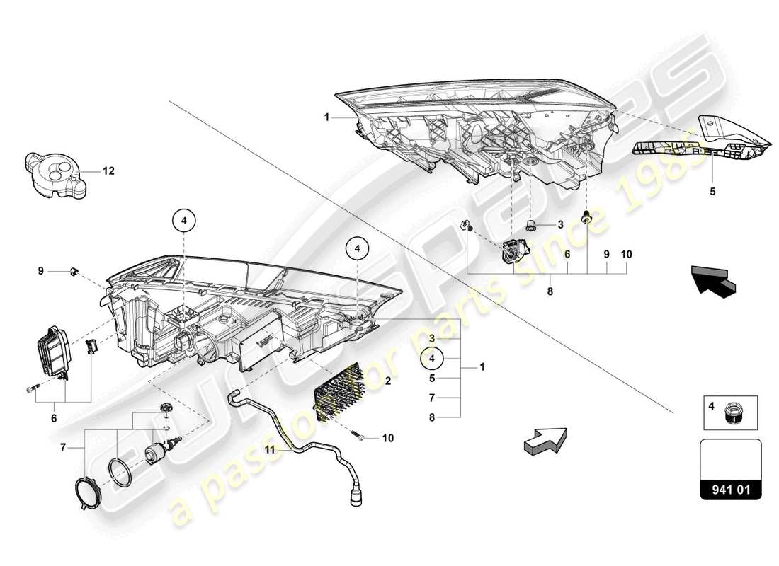 lamborghini urus performante (2024) faro a led diagramma delle parti