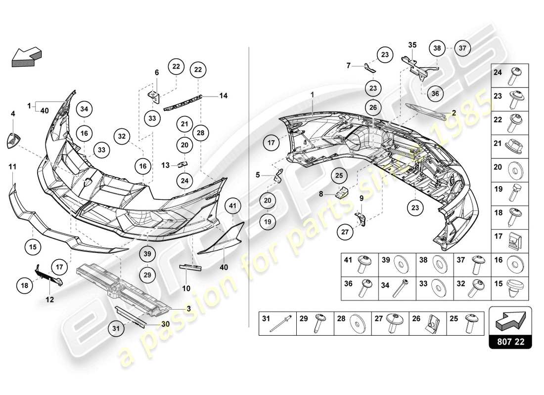 lamborghini lp770-4 svj coupe (2022) paraurti, schema delle parti complete