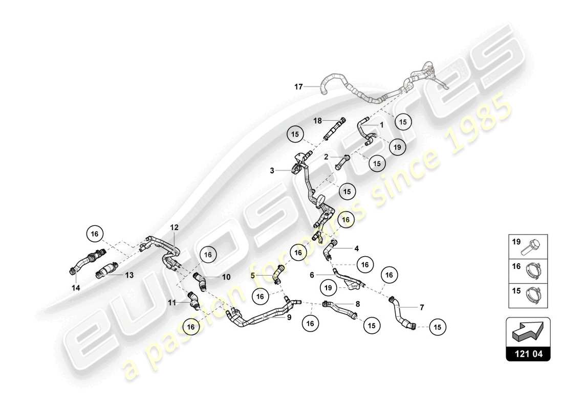 lamborghini 2022 (evo spyder) tubi e tubi del liquido di raffreddamento diagramma delle parti