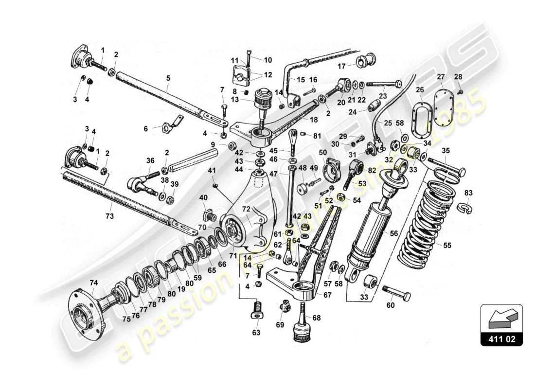 lamborghini countach 25th anniversary (1989) sospensioni anteriori diagramma delle parti