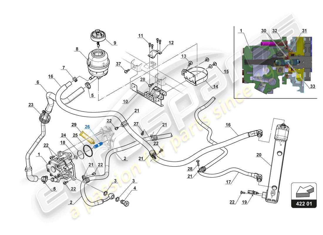 lamborghini gt3 (2017) schema delle parti della pompa del servosterzo