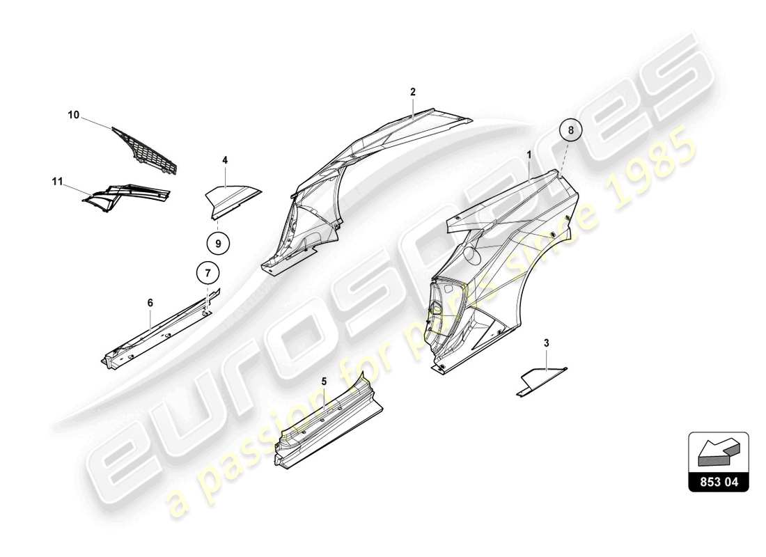 lamborghini super trofeo evo (2018) diagramma delle parti del parafango posteriore