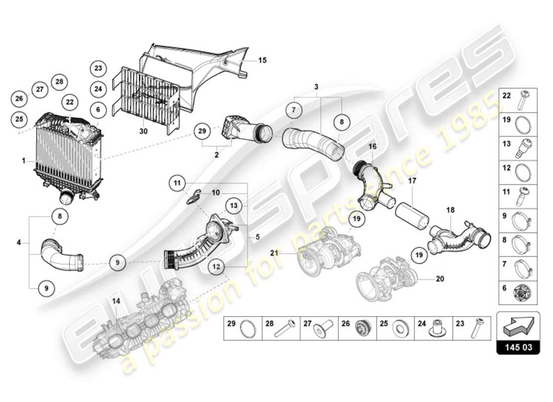 lamborghini urus s (2023) radiatore aria di carica sinistra diagramma delle parti