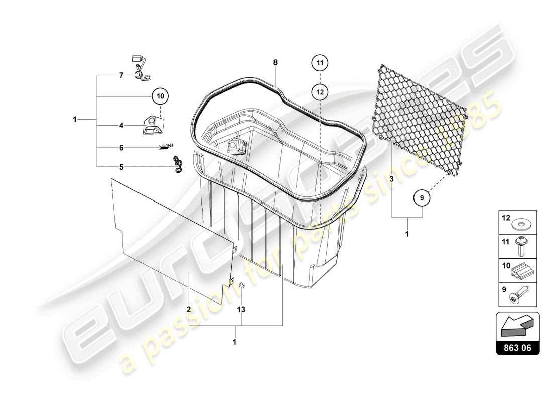 lamborghini lp770-4 svj coupe (2022) finiture per stivali bagagli diagramma delle parti