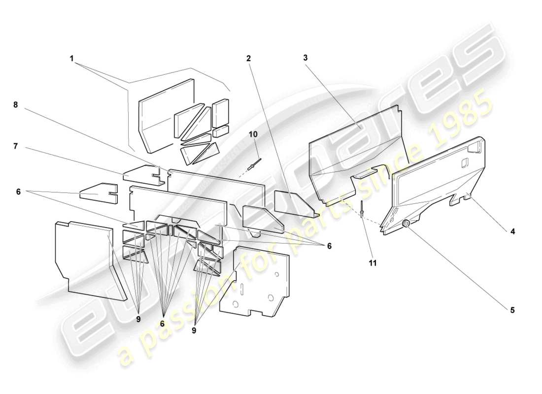 lamborghini lp640 roadster (2009) schema delle parti dello scudo calore